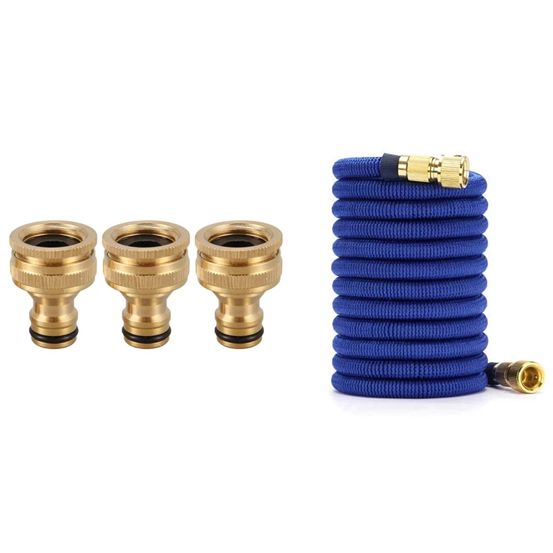 

Big Deal 3Pcs 1/2 Inch 3/4 Inch Thread Quick Connector Tap Connector & 1 Pcs 50Ft Garden Hose Water Expandable Watering Hose