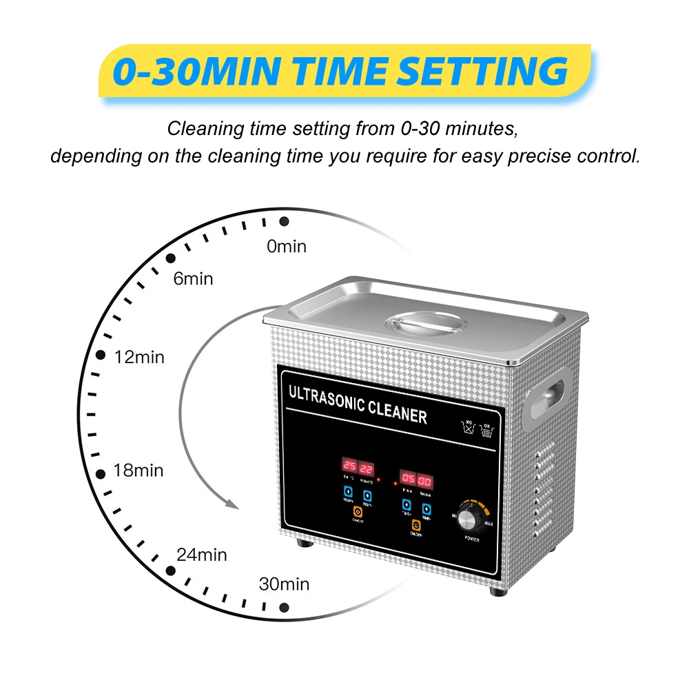 Ультразвуковая ванна для чистки 3,2 л 30-120 Вт с регулируемой мощностью, функцией дегазации, полукруглым нагревателем, таймером и ультразвуковыми приборами для дома.
