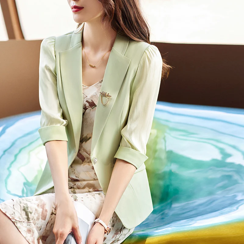 Quality Spring Summer Women's Korean Fashion Elegant Loose Medium Sleeve Jacket Office Leisure Blazer Thin Cardigan Coat Top 4XL