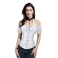 corset top women plus size sexy corsets off shoulder victorian overbust bustier lace sleeves black lace up corset white red