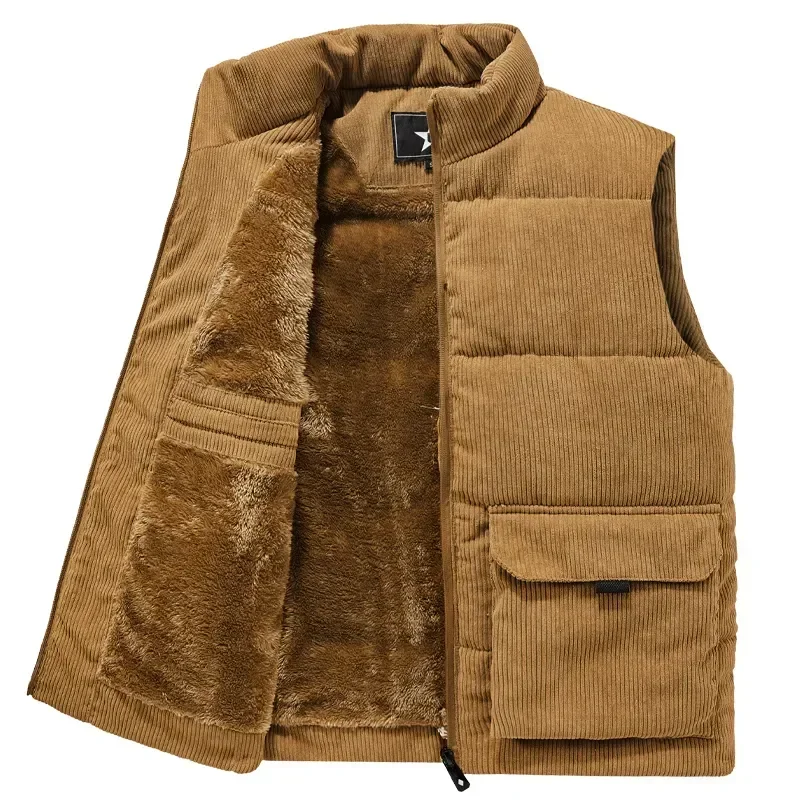 

New Winter Fashion Wool Vest Male Cotton-Padded Vests Coats Men Sleeveless Vest Jackets Warm Waistcoats Clothing Plus Size 6XL
