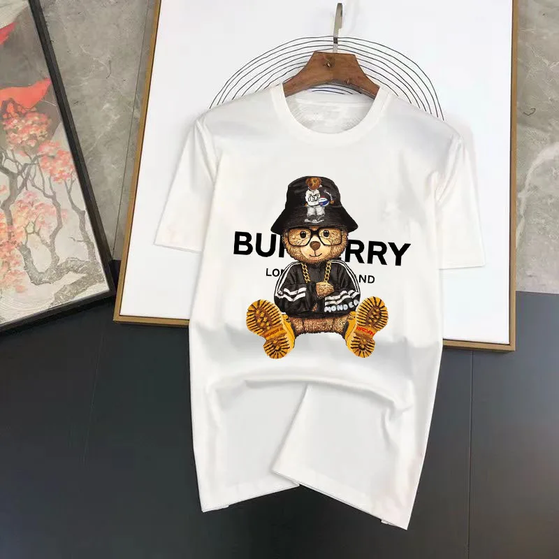 

2023 Men's Summer T-shirt Luxury Letters Bear Print 100% Cotton Short Sleeve Tees Solid Color Summer Wear Streetwear Tops Shirt