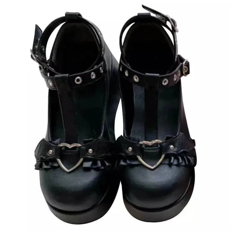 Stivali con plateau da donna scarpe Punk gotiche Lolita zeppe da donna tacchi spessi Cute JK Retro Harajuku 35-43 Plus Size nuovo