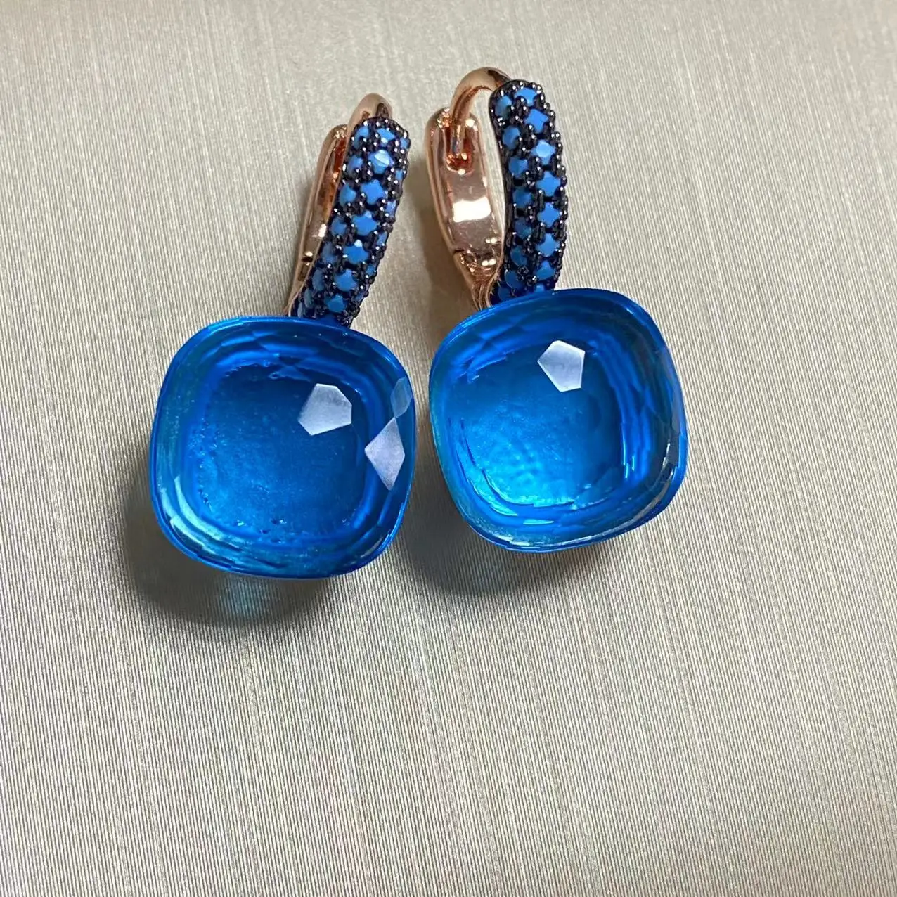 

11.6mm Classic Nudo Earrings Inlay Turquoise Zircon with Gun Plated For Women Drop Earrings Candy Square Crystal Earrings Gift