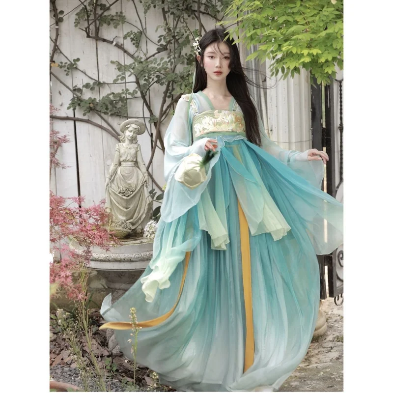 

Improved Chinese Hanfu Dress Embroidery and Printing Gradient Set Hanfu Female Fairy Costume Women's Clothes Cosplay