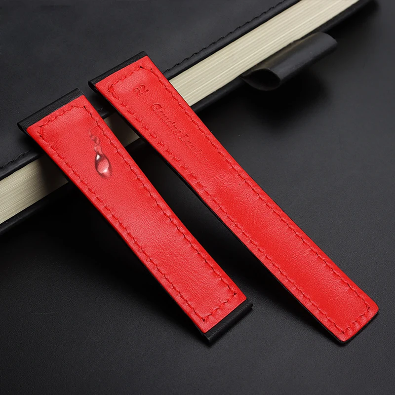 Cow Leather Watch Strap 22mm Watchband For Tag Heuer Fiyta Tissot Watch Band Red Stitches Genuine Leather Bracelet High Quality