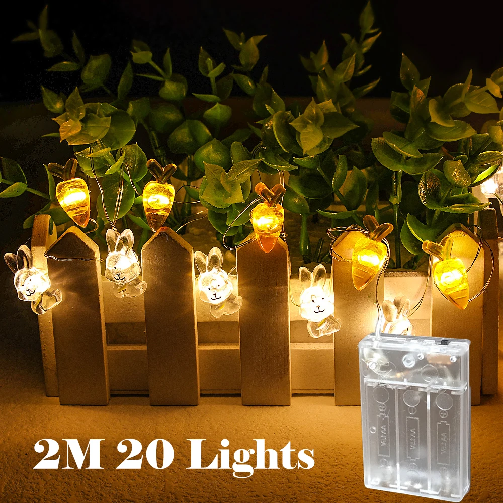 

Lovely Bunny Carrot LED String Lights Easter Day Decoration Lamp Cartoon Rabbit Lantern Fairy Light New Year Holiday Party Decor