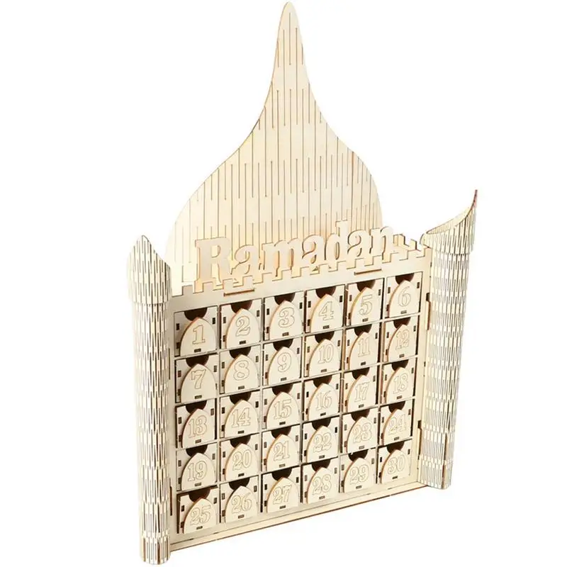 

ИД мубараки Декор рамаданы Kareem украшение календарь Адвента долговечный многоразовый деревянный ИД обратный отсчет календарь с 30 ящиками