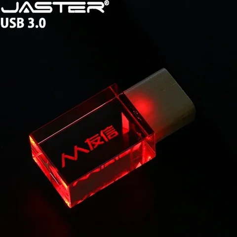 JASTER Высокоскоростной флэш-накопитель USB 3.0 128 ГБ 64 ГБ Fashion Crystal Pen Drive Бесплатный индивидуальный логотип Красочный светодиодный бизнес-подарок USB-накопитель