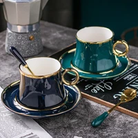 european style small luxury simple gold foil ceramic coffee mug set mediterranean style flower tea black tea afternoon cup