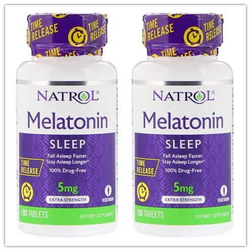 2pcs Natrol, Melatonin, Time Release, Extra Strength, 5 mg, 100 Tablets, Vitamin B-6, Fall Asleep Faster, Stay Asleep Longer