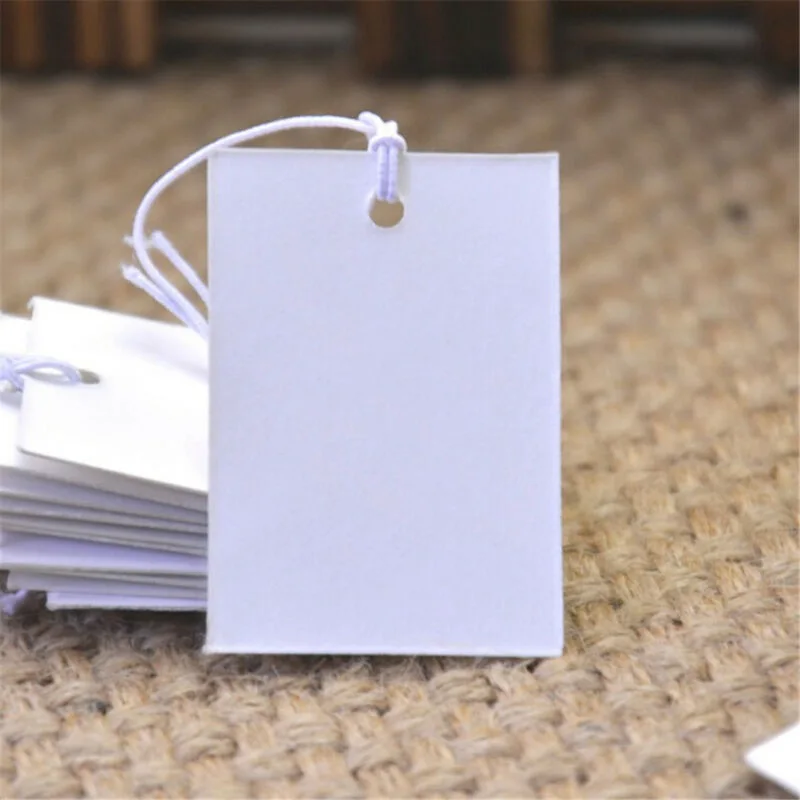 

Jewelry Clothes Label Price Tags 100Pcs 5*3cH*IC White Paper With Elastic String