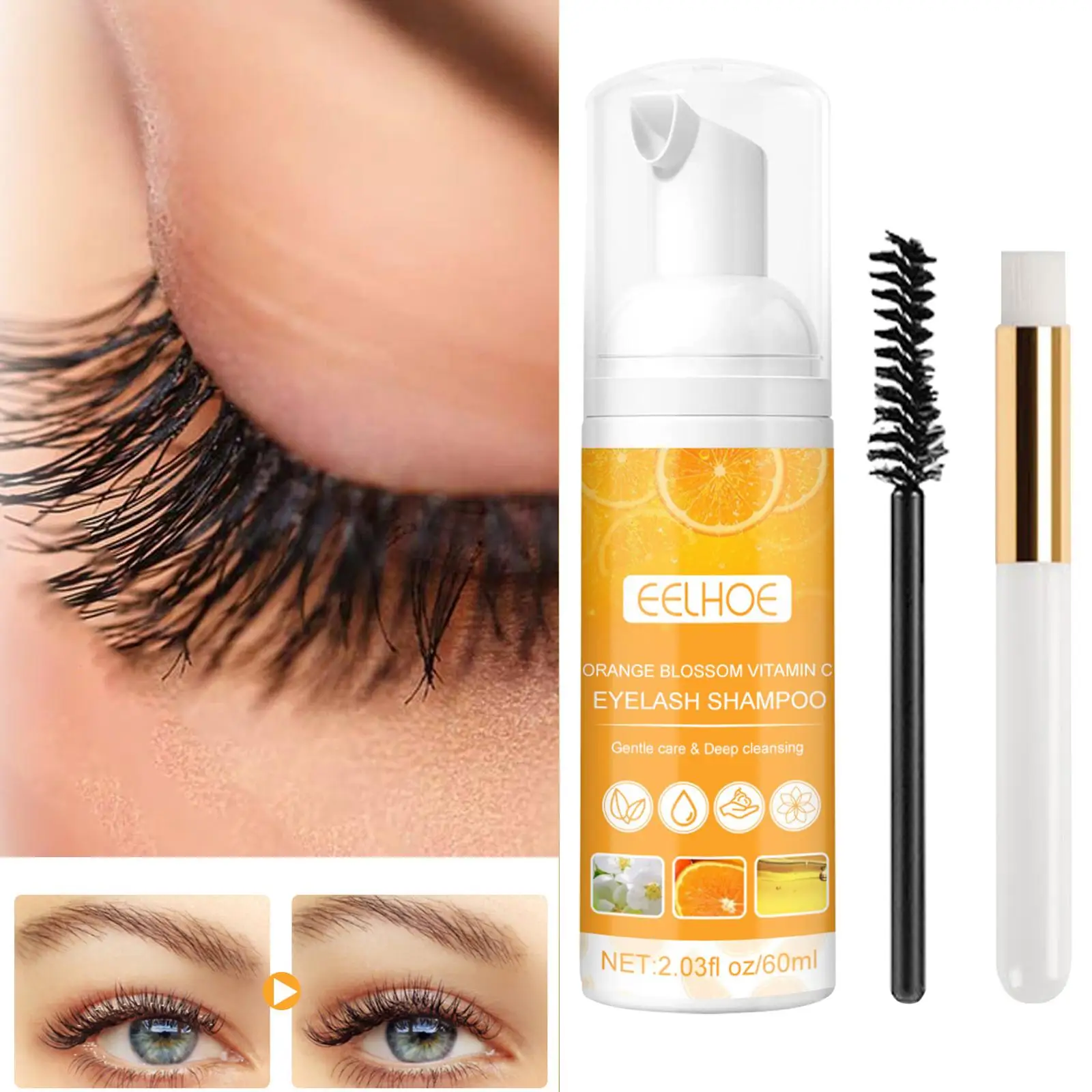Шампунь для ресниц Средство снятия макияжа наращивания с кисточкой Очищающая