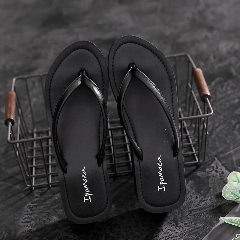 Thick-soled high-heeled beach flip-flops home indoor women's slippers leisure outdoor slide summer shoes soft-soled shoes