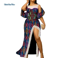 african print dresses for women tassel short sleeve sexy long dresses evening party vestidos traditional african clothing wy9513