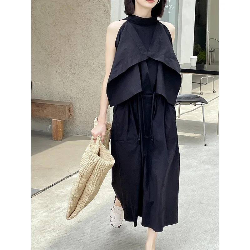 

SuperAen 2022 Летние Новые однотонные Свободные повседневные платья без рукавов с завязками для женщин