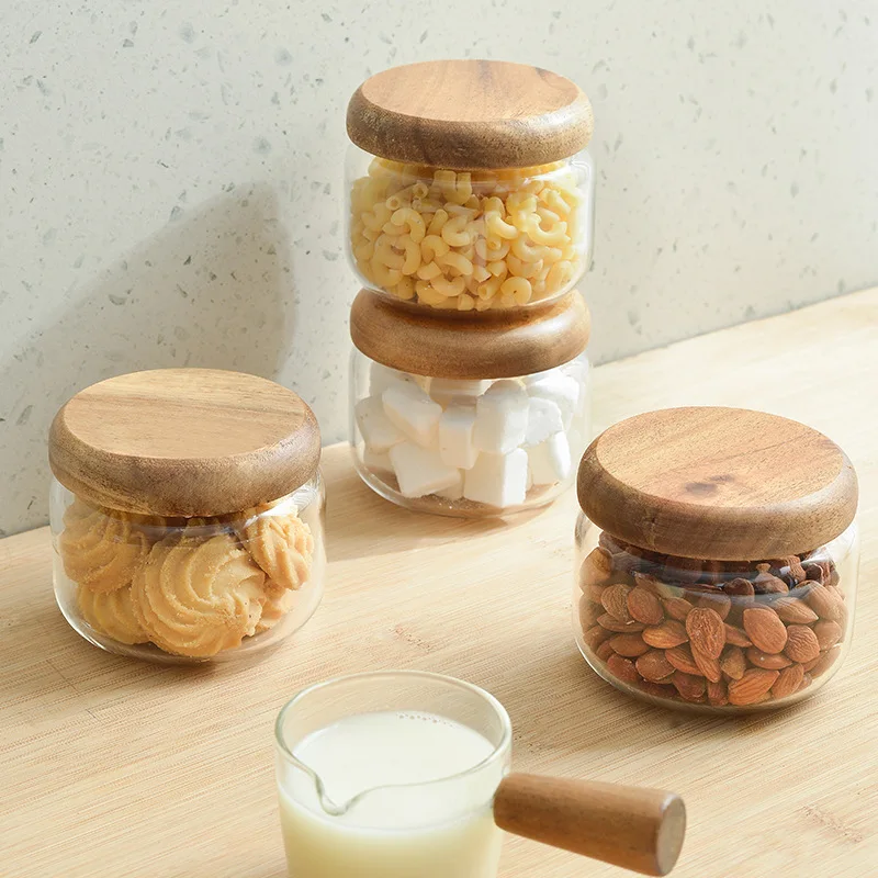 

2PCS Glass Canisters For The Kitchen Small Glass Storage Container Jars With Airtight Acacia Lid for Coffee Beans Sugar Tea Box