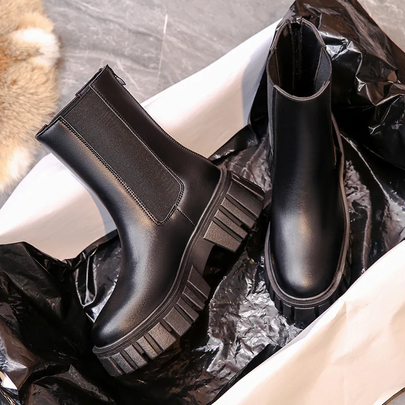 

2022 New Women's Autumn British Style Fashion Muffin Chelsea Boots Rear Zipper Fashion Chimney Boots Thick-soled Women's Boots