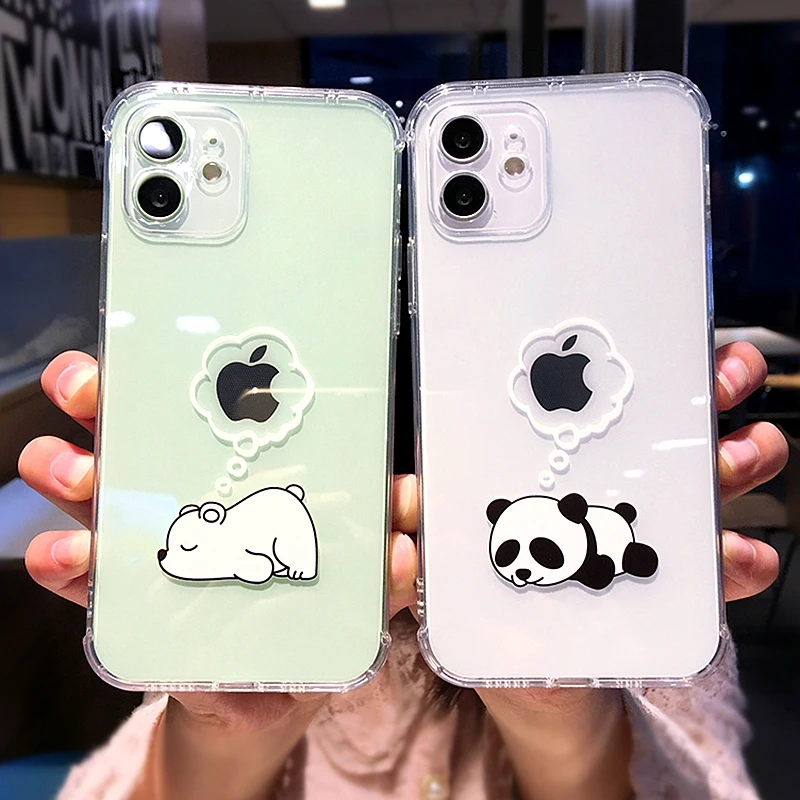 

Soft Bear Panda Animal Phone Case For iPhone 11 12 13 Pro Max XS X XR 7 8 plus SE 2020 mini Shockproof Transparent Cases Cover