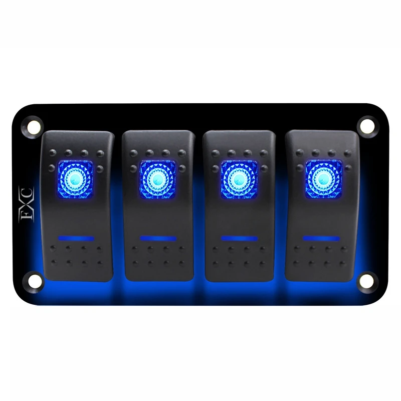 

12V-24V 4 Gang Blue 2 LED Light Rocker Switch Panel Circuit Breaker Boat Marine Waterproof