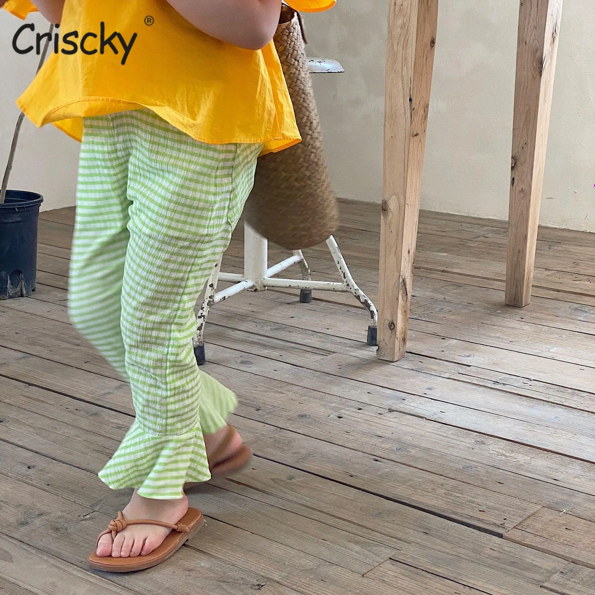 

Criscky Baby Girl Clothes 2022 Summer New Girls' Slim Fit Pants Korean Mid Elastic Cotton Flared Pants Kids Trousers Outfit