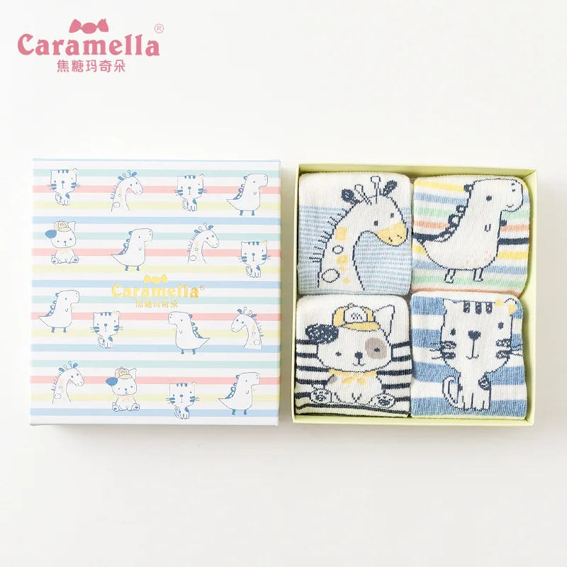 2018 New 4pairs/box Cotton Sky Blue Stick Figure Cartoon Socks Children Girl Boy  Winter Lovely Animals Short Socks Cute 562534