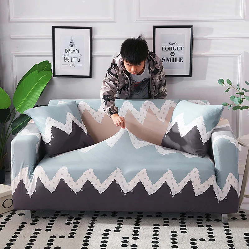 

Cartoon Wavy Geometry All-inclusive L Sharp Sofa Cover Elastic Slipcover Sectional Protectors Couch Cover for Home Living Room