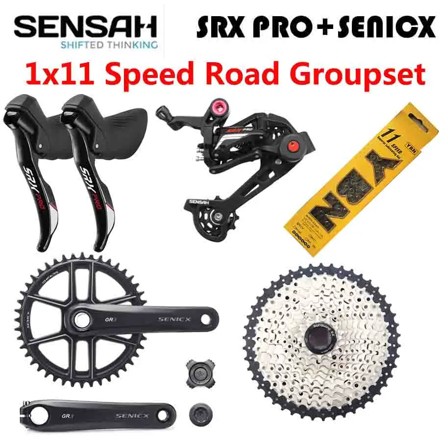 

SENSAH SRX PRO 1x1 1 скорость 11 s шоссейный велосипед, групсет STI R/L переключатель передач, задние переключатели GR3, кассета кривошипника, гравий-велос...