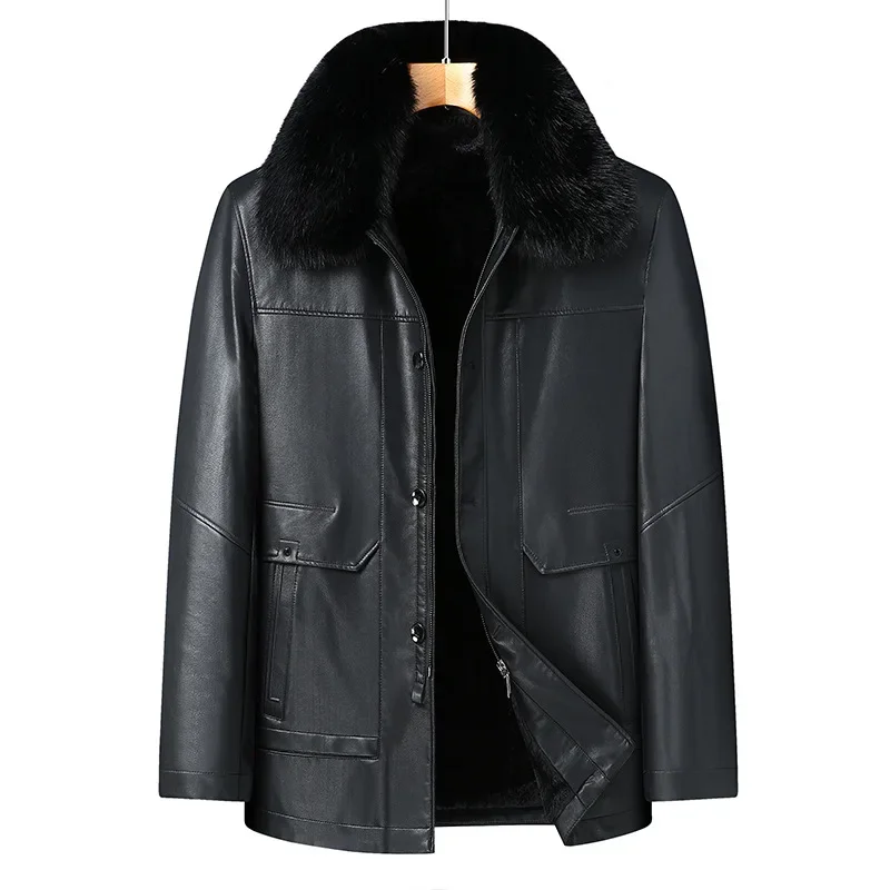 Новое поступление модная Большая мужская плюшевая кожаная куртка Suepr с лацканами