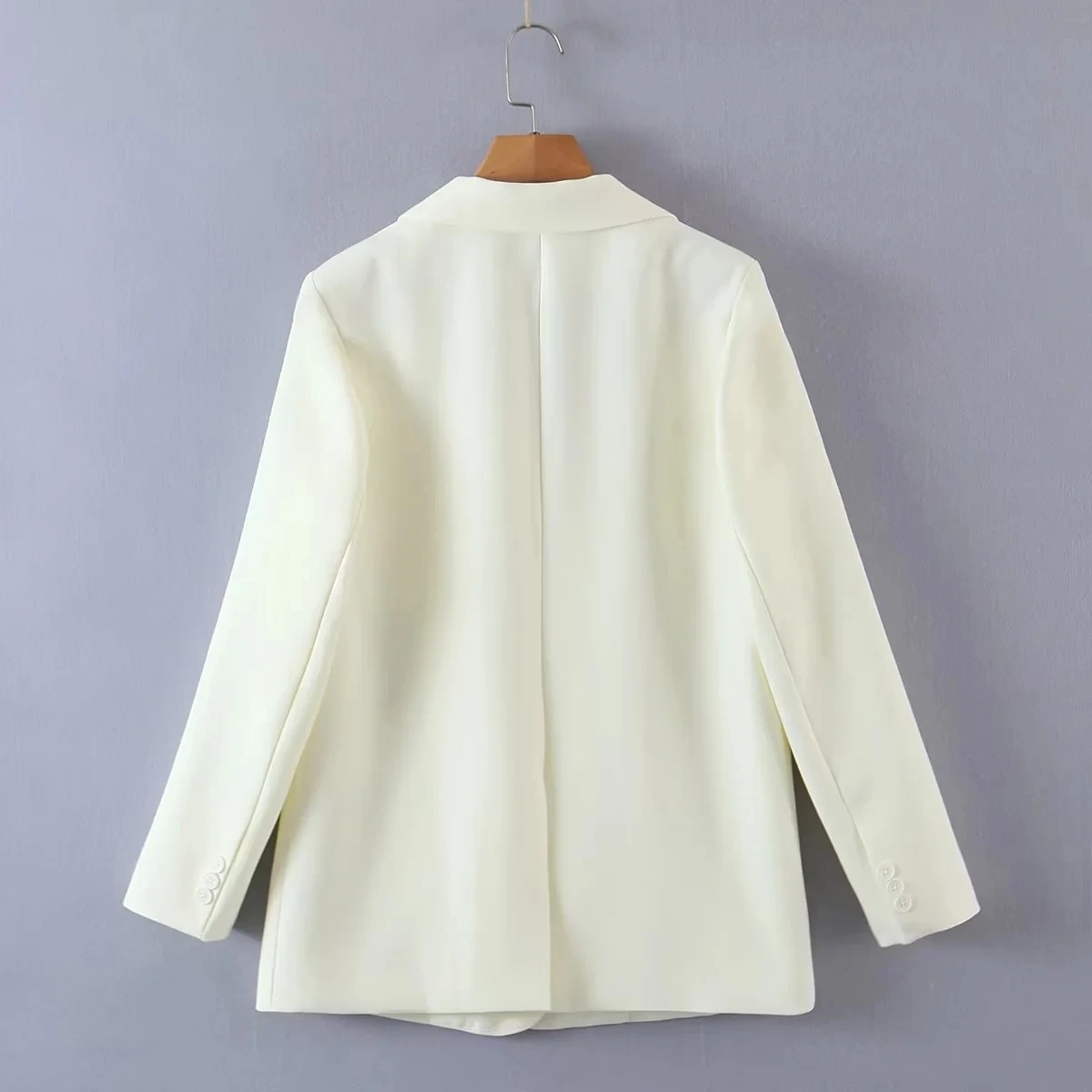 Jenny&Dave Ins Blogger Fashion Pockets Milk White Color Casual Blazers Loose Double Breasted Jackets Women