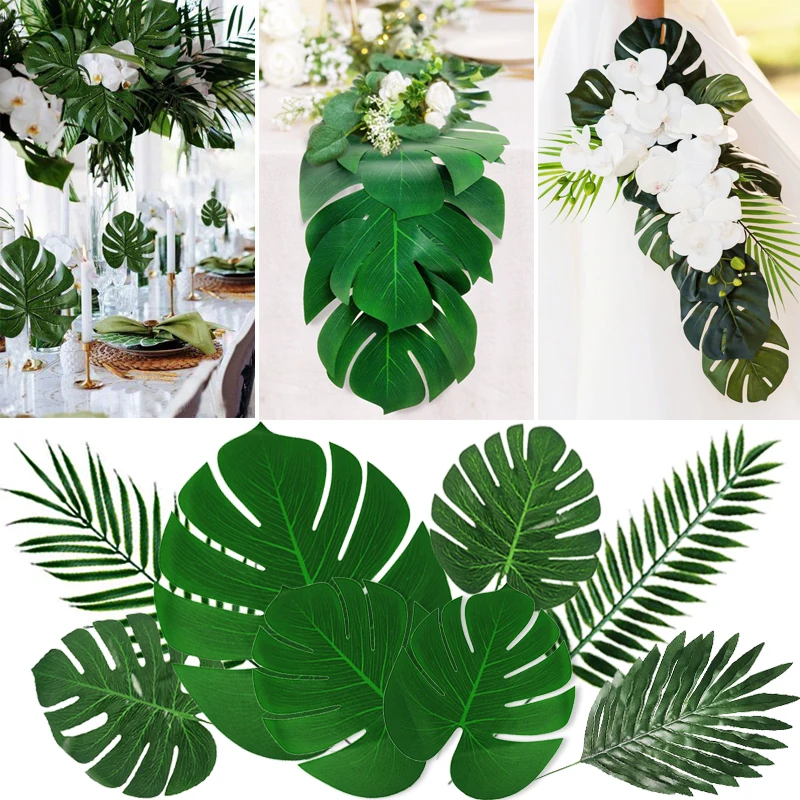 

Artificial Plants Palm Leaves Tropical Monstera Leaf Jungle Safari Birthday Party Hawaiian Luau Summer Wedding Home Table Decor