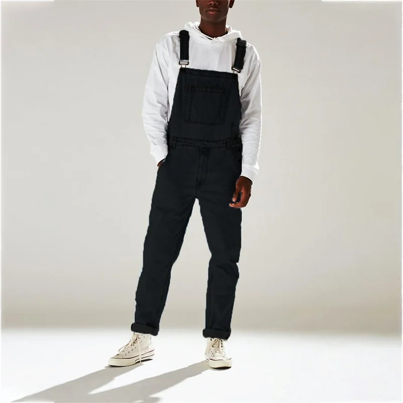 Fashion Street High-waisted Men's Strap Pants 2023 Summer Casual Male Denim Jumpsuit Button Splicing Straight Jeans New Trousers images - 6