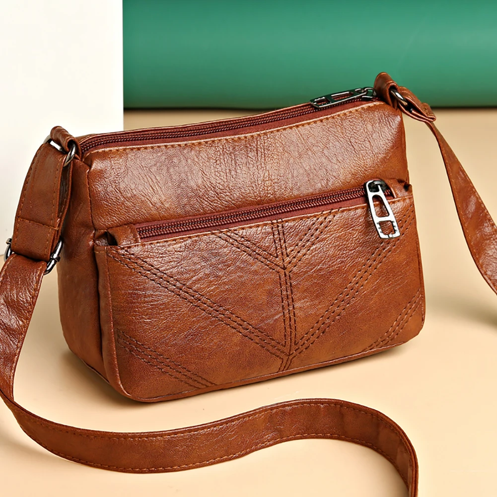 

Women PU Leather Embroidery Thread Messenger Bag Elegant Zipper Crossbody Bags Fashionable Shoulder Bags Ladies Designer Handbag