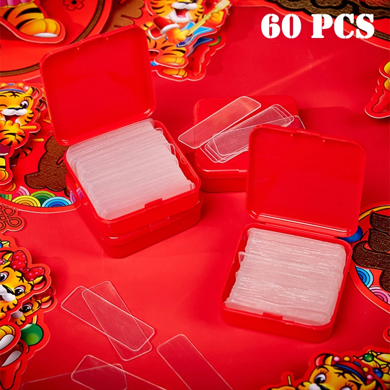 

60/120/180PCS Double Sided Tape PVC Tape Reusable Waterproof Wall Sticker Non-marking Washable Self adhesive Transparent Tapes