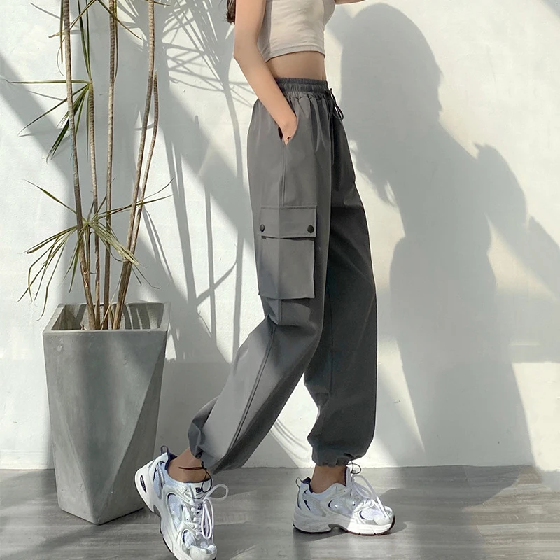 Брюки-карго женские с завышенной талией, модные однотонные свободные ...