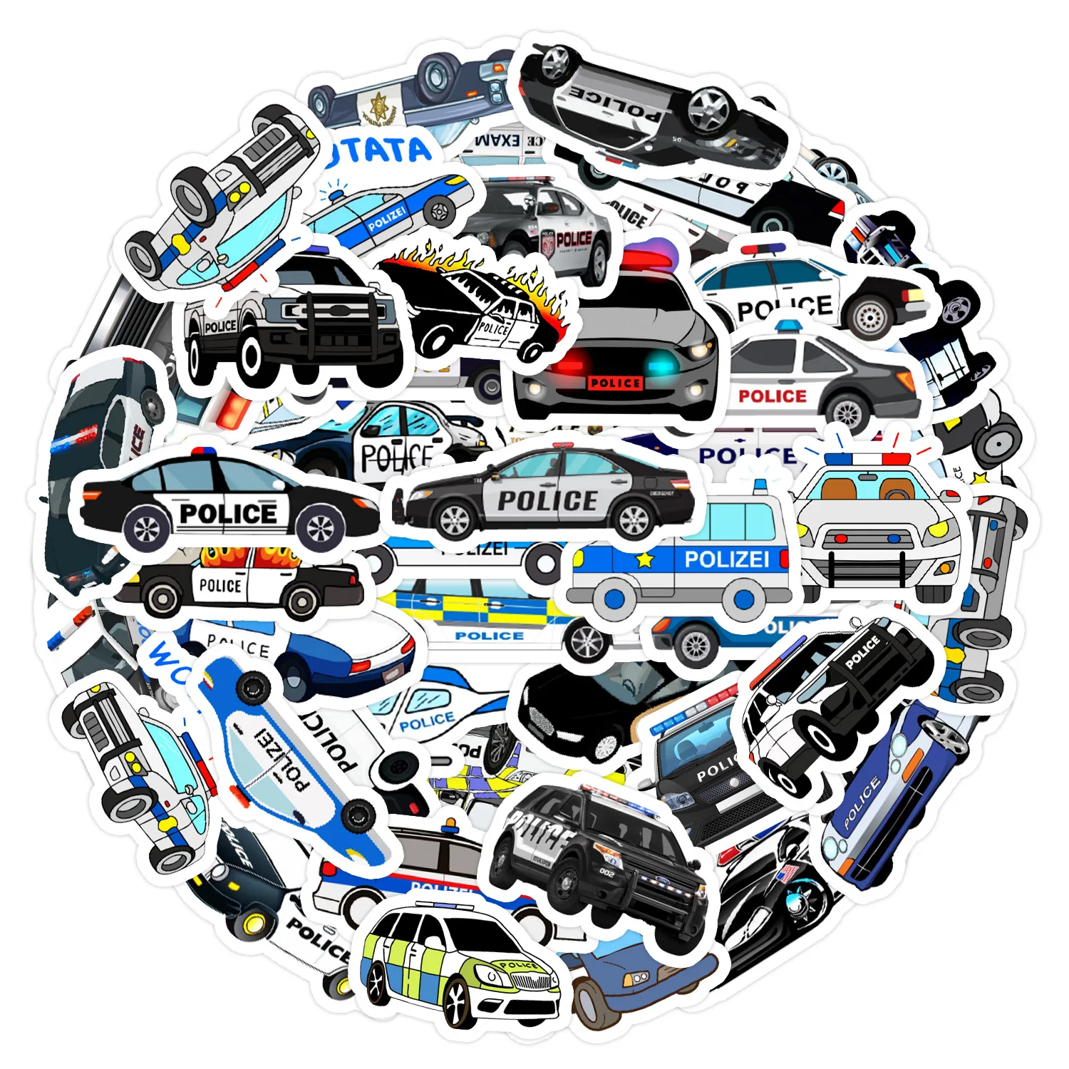 

50pcs Children's Cartoon Police Car Mobile Phone Water Cup Computer Decoration Stickers Waterproof Stickers