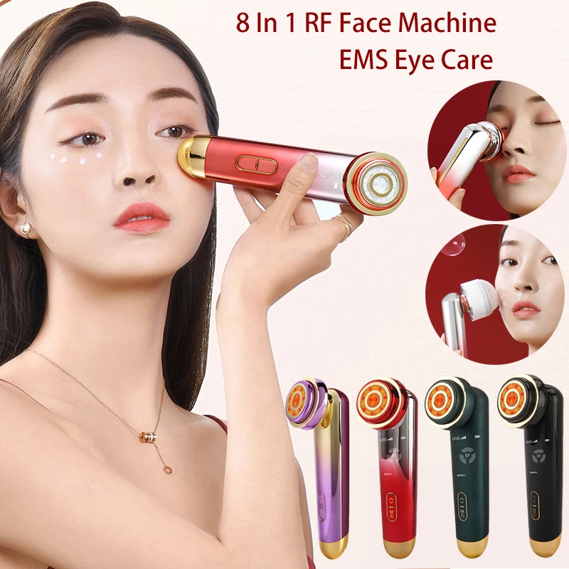

8In1 Face Lifting Massager RF EMS Mesotherapy Electroporation Ultrasound Beauty Device Red LED Ion Eye Care Wrinkle Removal