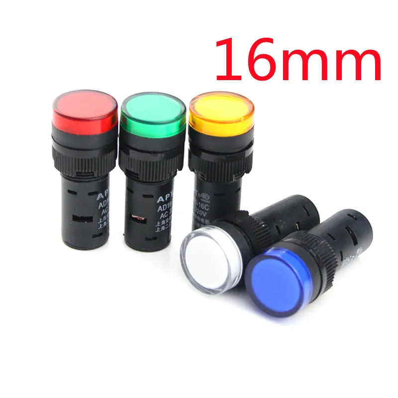 

1pcs 16mm Panel Mount Signal Power Led Indicator Light Blue Green Red White Yellow Pilot Lamp AC DC 12V 24V 220V AD16-16C