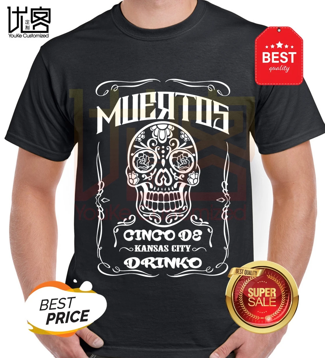 

cinco de drinko white T-Shirt Mexican Skull T-Shirt men's women's 100% cotton short sleeves tops tee printed Crewneck t-shirt