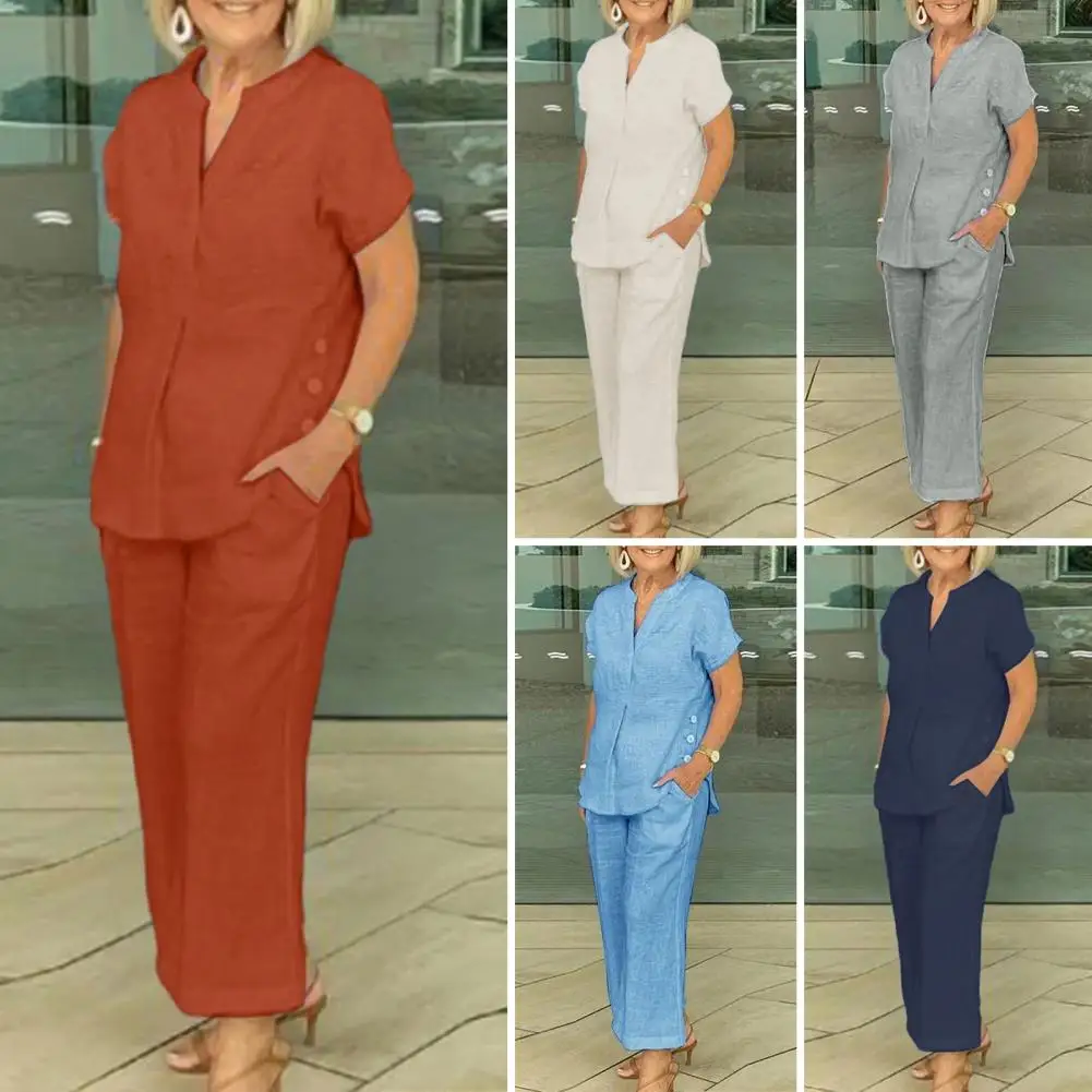 Костюм Женский свободного кроя из двух предметов стильный топ с V-образным