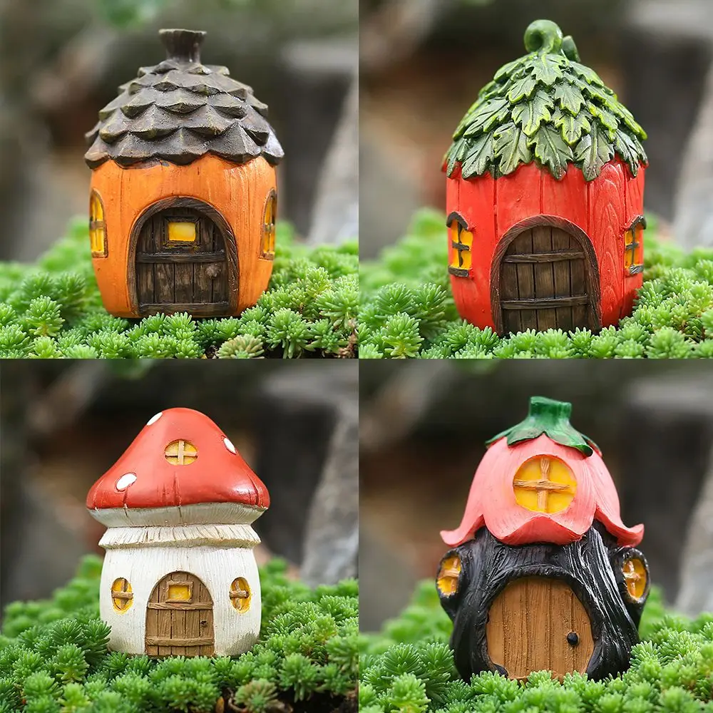 

Mini Sculpture Flowerpot Decoration Mushroom Flower Pinecone House Resin Decoration Garden Mushroom Outdoor Mushroom Figurines