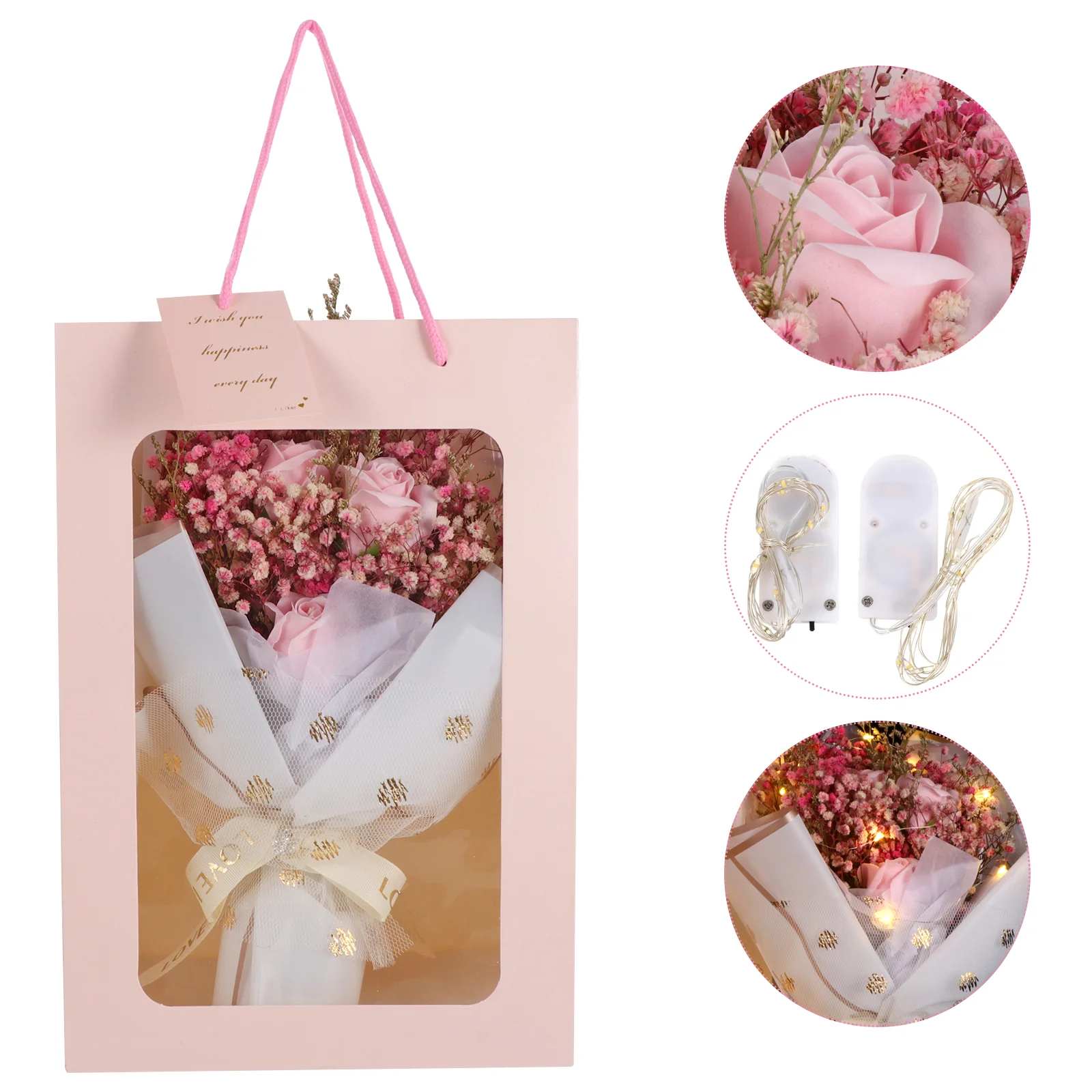 

Flower Soap Dried Gypsophila Petal Gift Bouquet Artificial Scented Floral Light Rose Decor Valentine Girlfriend Flowers Led Body