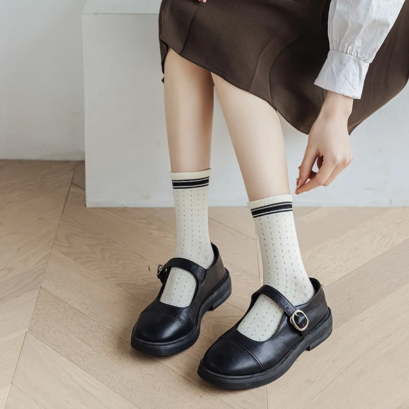 

New Fashion Striped Woman Socks Summer Hollow Mesh Thin Breathable Long Socks Women Korean Style Harajuku Streetwear Crew Socks
