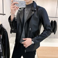 2022 new mens leather jacket spring trends fashion high quality zipper korean version fashion lapel slim men locomotive coat
