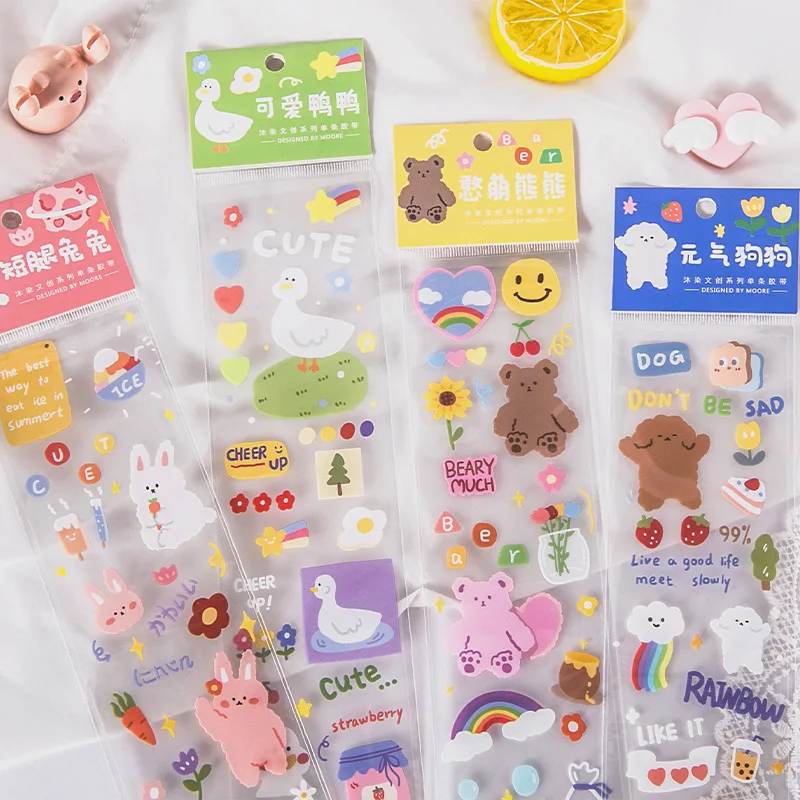 

1 Pc Cute Cartoon Animals Rabbit Bear Stickers Journal Decorative Handmade Materials Laptop Sticker School Stationery Supplies