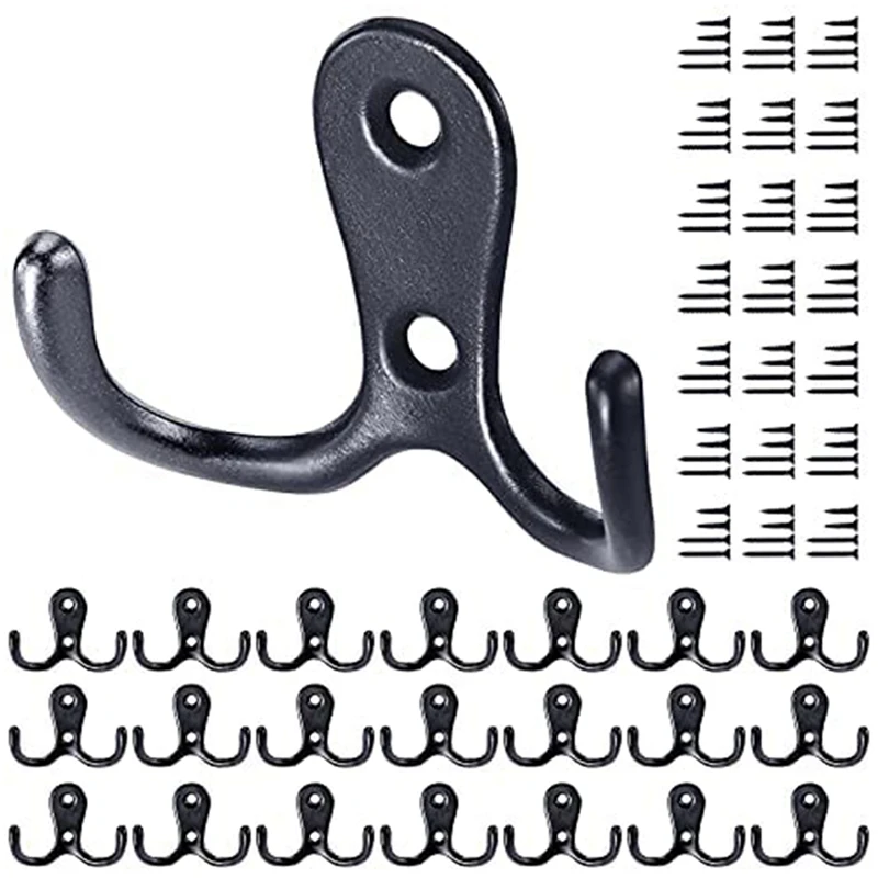 

Coat Hooks Black Vintage With Screws Metal Double Hook Wall Hooks Wall Coat Hooks For Bathroom Kitchen