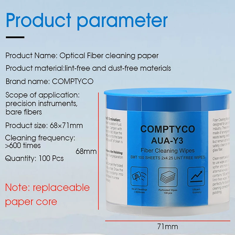 AUA-Y3 Optical Fiber Cleaning Wipes Dust-free Platform Low Lint Paper FTTH Tools 100pieces / box