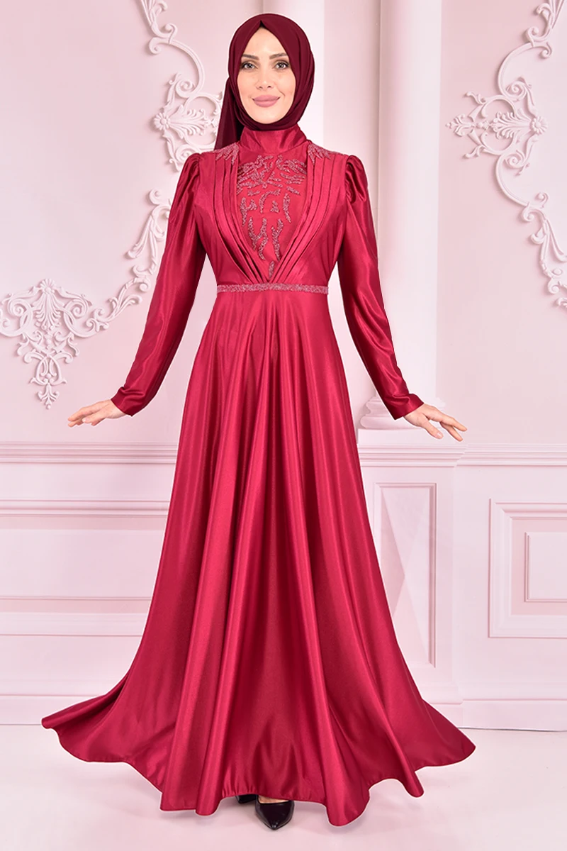 Атласное платье бордового цвета KBR21351