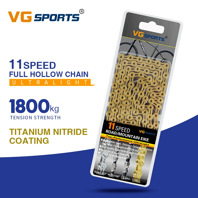 

VG Sports Bicycle Full Hollow Chains Ultralight MTB Mountain Road Bike Chains Parts 8s/9s/10s/11s Speed Half Hollow Bike Chain