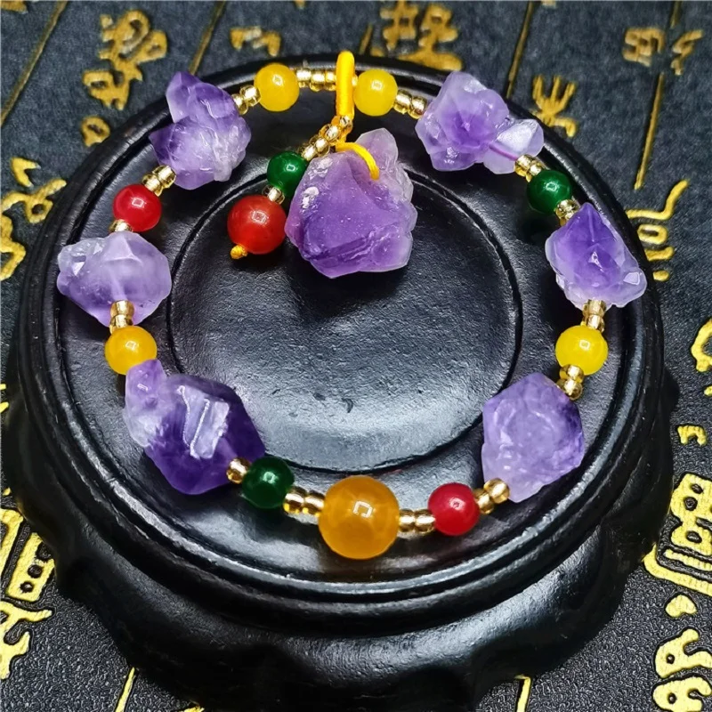 

1PC Natural Polished Amethyst Flower Bracelet Luck Wealth Decor Ornament Chakras Gemstones Stone Bangle Gift DIY Jewelry